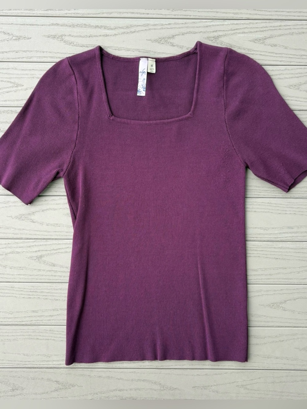 Francesca’s Alya Burgundy Short Sleeve Knit Square Neck Top